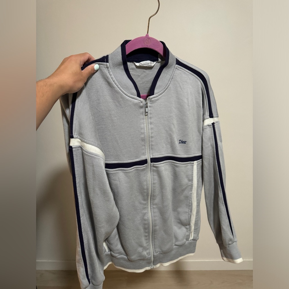 Vintage Christian Dior Grey Full Zip Sweater L